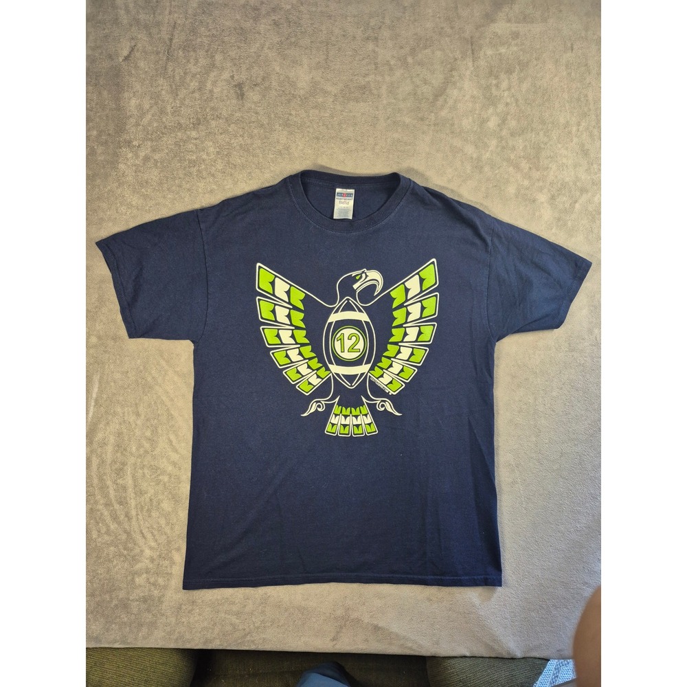 Jerzees Seattle Seahawks 12th Man Seattlebird Navy Blue T-Shirt Mens Large L